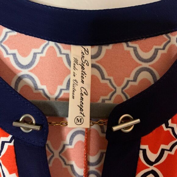 PerSeption Concept Dress MED Red Blue Stretchy Geometric Office Wear Boutique - Picture 8 of 12